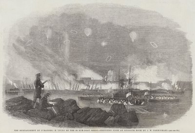 El Bombardeo de Sveaborg, quema de los 60 cobertizos de cañoneras, esbozado desde una roca opuesta de John Wilson Carmichael
